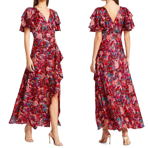 TANYA TAYLOR Clementine Tiered Ruffle Print 100% Silk Maxi Dress NEW Size 2 - Picture 1 of 16